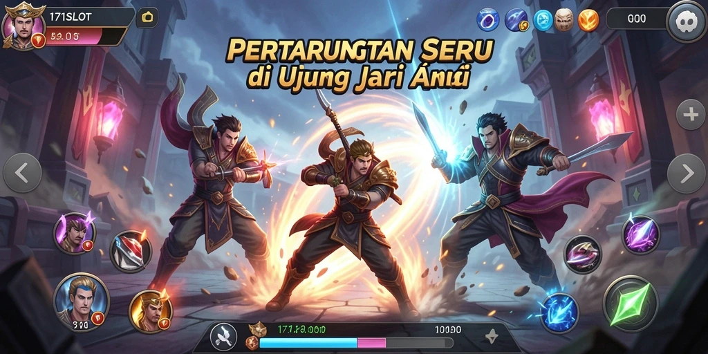 Tangkapan layar gameplay 171SLOT yang menampilkan pertarungan seru dan karakter dinamis.