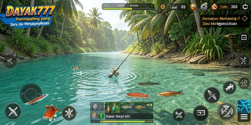 Tampilan gameplay DAYAK777 yang menampilkan aksi memancing yang seru.