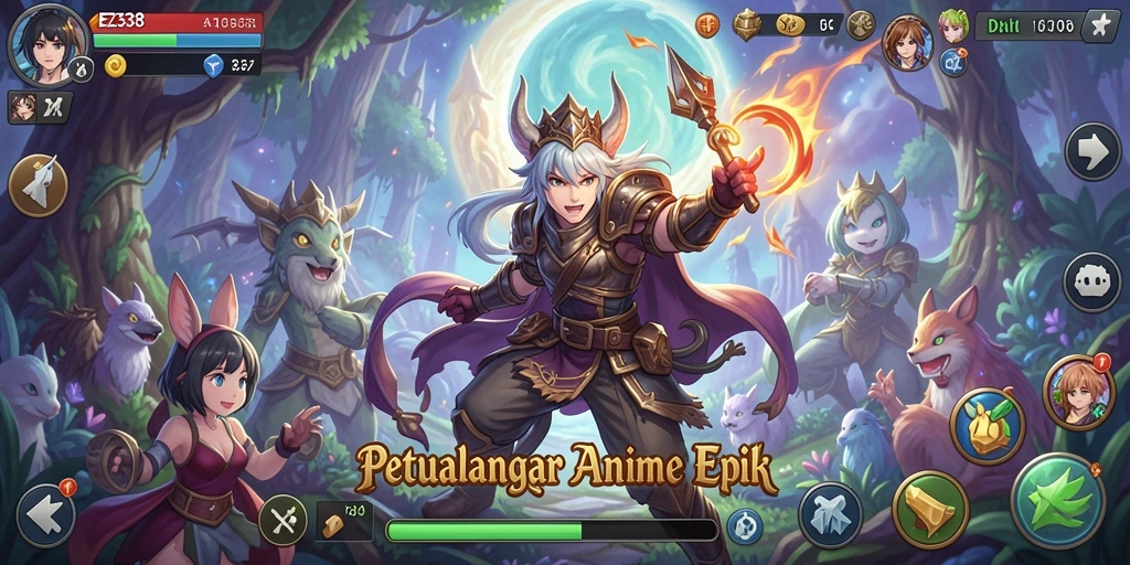 Tampilan gameplay EZ338 yang penuh aksi dan karakter anime.