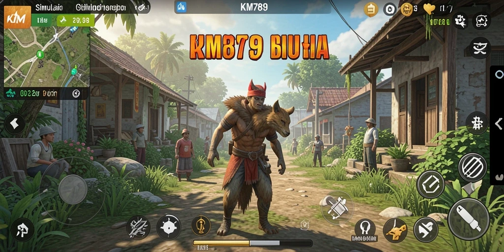 Tangkapan layar gameplay KM789 yang menunjukkan karakter dalam aktivitas sehari-hari.
