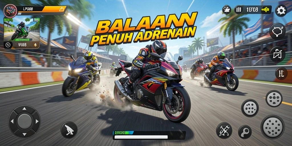 Tampilan gameplay LPO88 dengan balapan motor yang seru.