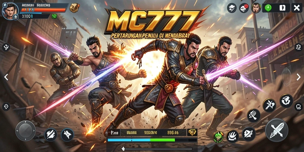 Screenshot menampilkan pertarungan seru di MC777 dengan karakter yang beraksi.
