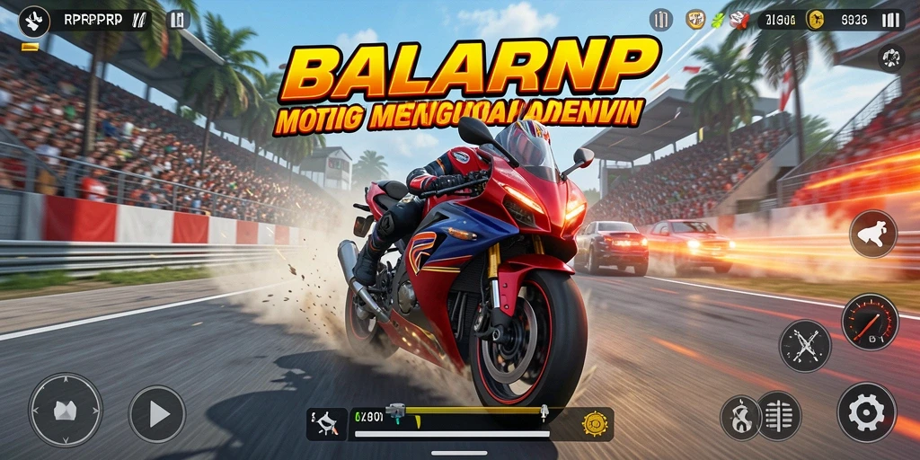 Tampilan gameplay RPRPRP yang memukau saat balapan motor.