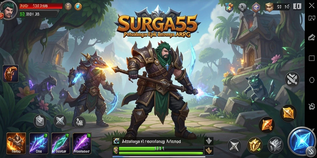 Tampilan gameplay SURGA55 yang mendebarkan dengan pertempuran ARPG.