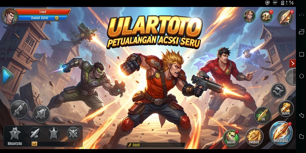 Screenshot utama ULARTOTO menampilkan aksi karakter dalam pertempuran epik.