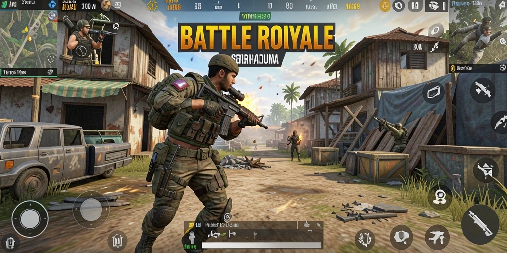 Tampilan gameplay menegangkan di arena Battle Royale WIN199.